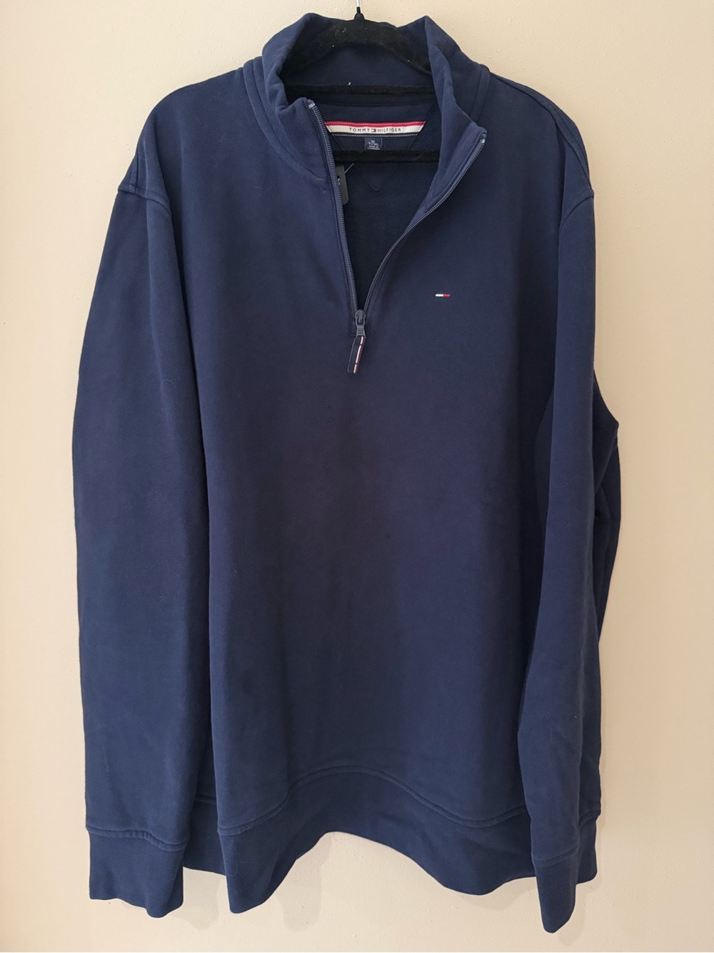 Tommy Hilfiger Men's XL Quarter Zip Fleece Pullover Sweatshirt Navy Blue Logo